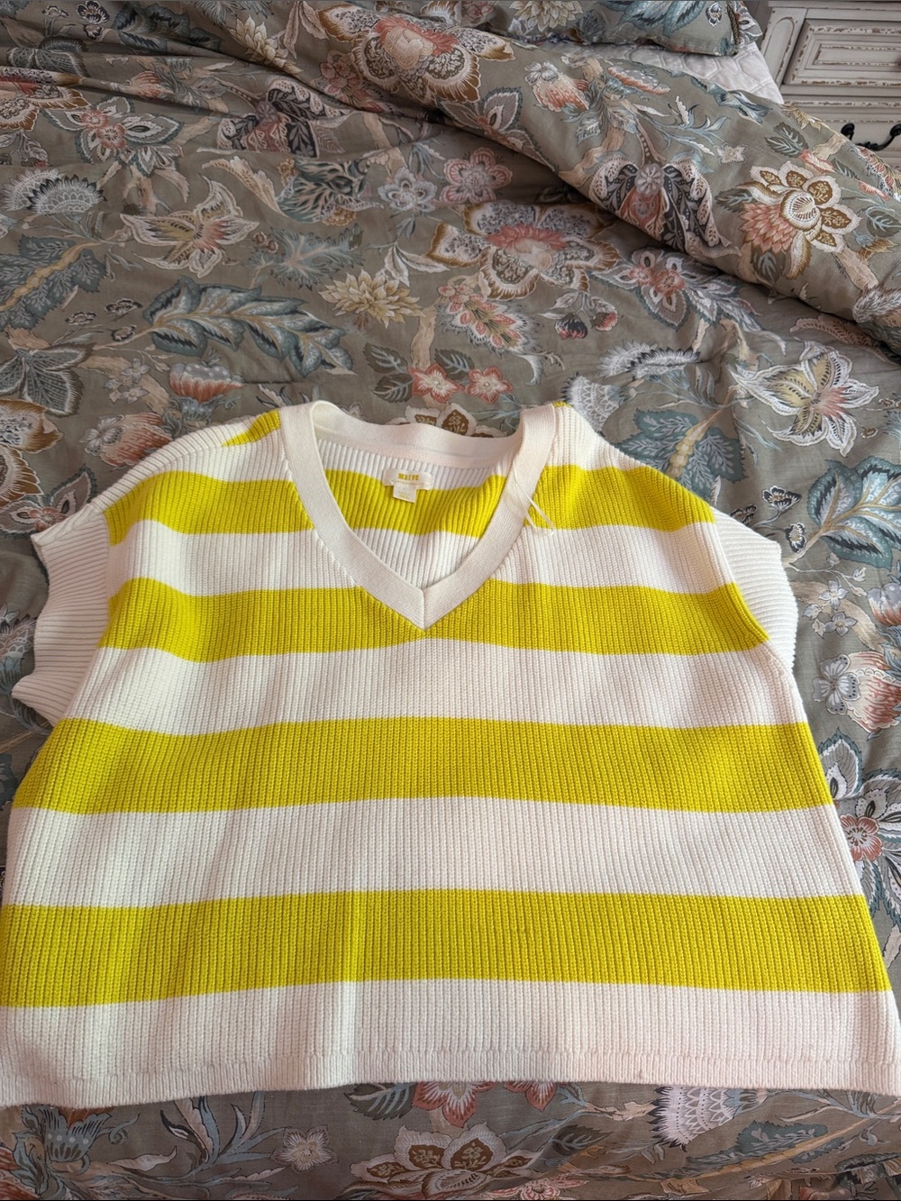 Maeve Yellow and White Striped V-Neck Sweater